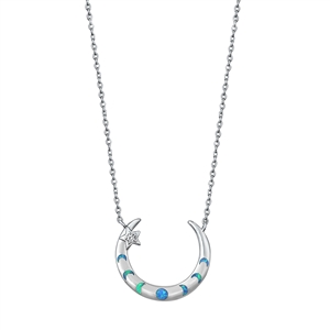 Silver Lab Opal Necklace - Moon Phases