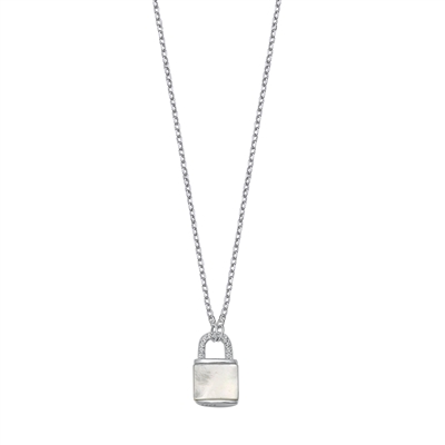 Silver CZ Necklace - Lock