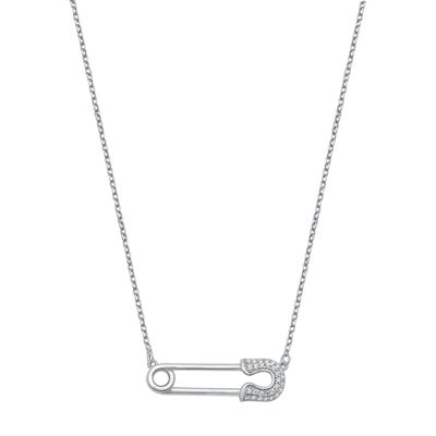 Silver CZ Necklace - Safety Pin