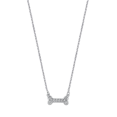 Silver CZ Necklace - Dog Bone