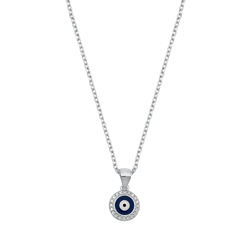 Silver CZ Necklace - Evil Eye