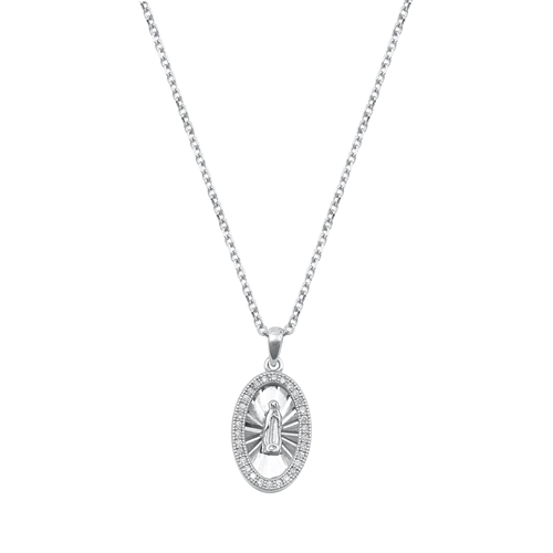 Silver CZ Necklace - Virgin Mary