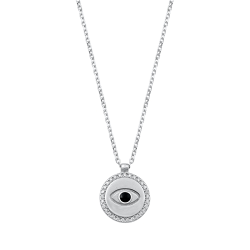 Silver CZ Necklace - Evil Eye