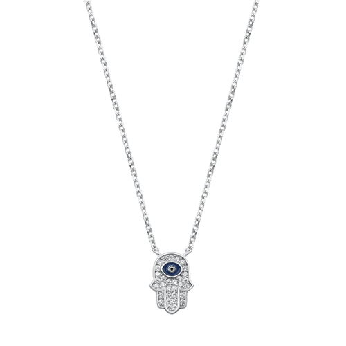 Silver CZ Necklace - Hamsa & Evil Eye