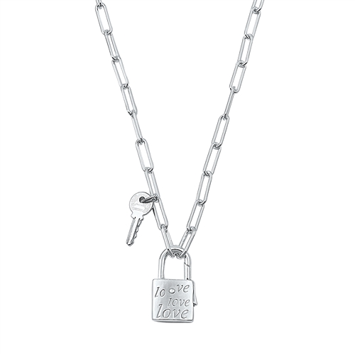 Silver Necklace - Love Lock & Key