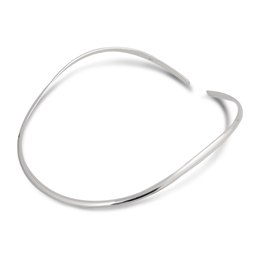 Silver Choker Necklace - Rounded Flat