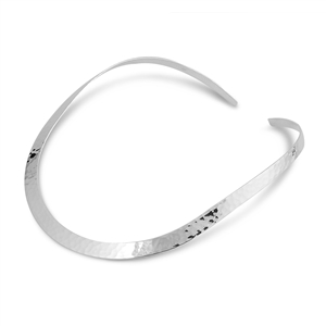 Silver Choker Necklace - Flat Hammered