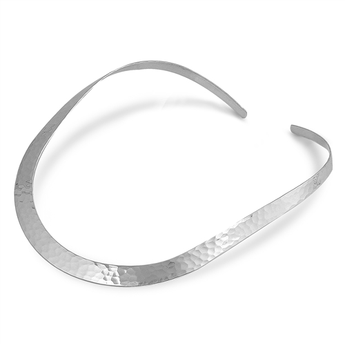 Silver Choker Necklace - Flat Hammered