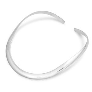 Silver Choker Necklace - Rounded Flat