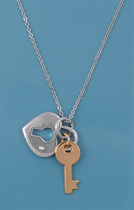 Silver Necklace - Heart & Key
