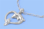 Silver Necklace - Heart & Dolphin