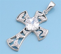 Silver CZ Pendant - Cross