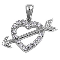 Silver Heart Pendant w/ CZ - Heart w/ Arrow