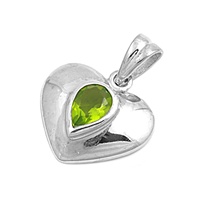 Silver Heart Pendant w/ CZ - Peridot