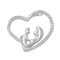 Silver Pendant W/ CZ - Mother & Child Heart