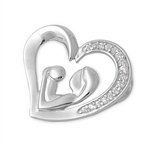 Silver Pendant W/ CZ - Mother & Child Heart