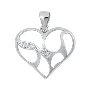 Silver CZ Pendant - Heart