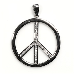 Silver Pendant W/ CZ - Peace Sign