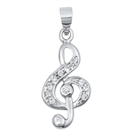 Silver Pendant W/ CZ - Music Note