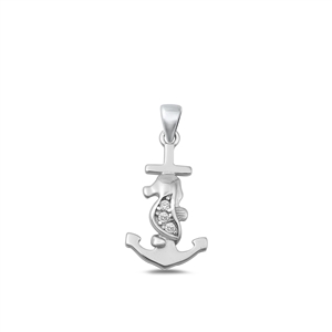 Silver Pendant W/ CZ - Seahorse Anchor