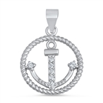 Silver Pendant W/ CZ - Circled Anchor