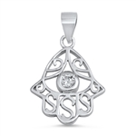 Silver Pendant W/ CZ - Hamsa Hand