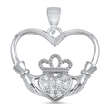 Silver Claddagh Pendant W/ CZ