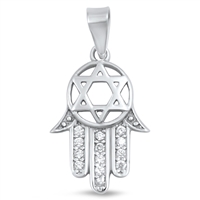 Silver Pendant W/ CZ - Hamsa