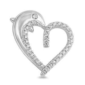 Silver Pendant W/ CZ - Dolphin & Heart