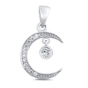 Silver CZ Pendant - Moon