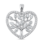 Silver CZ Pendant - Tree of Life in Heart
