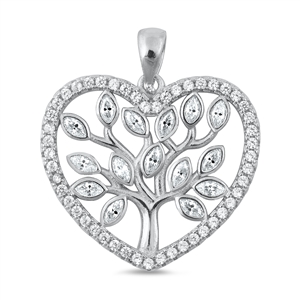 Silver CZ Pendant - Tree of Life in Heart