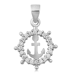 Silver CZ Pendant - Helm & Anchor