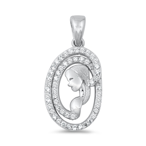 Silver CZ Pendant - Lady Silhouette