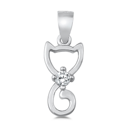 Silver CZ Pendant - Cat