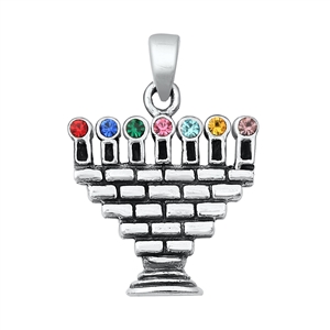 Silver CZ Pendant - Menorah