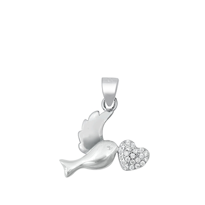 Silver CZ Pendant - Sparrow with Heart