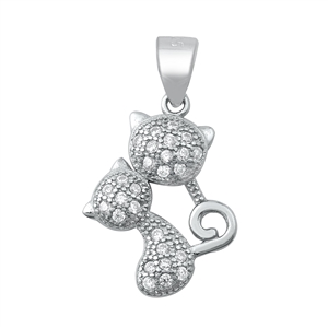 Silver CZ Pendant - Cat