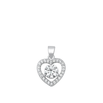 Silver CZ Pendant - Heart