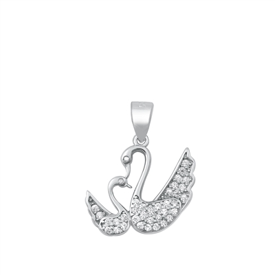 Silver CZ Pendant - Swans