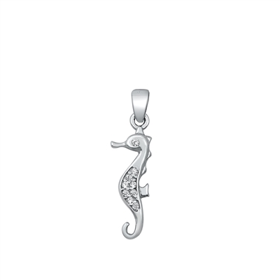 Silver CZ Pendant - Seahorse