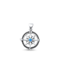Silver Blue Lab Opal Pendant - Compass