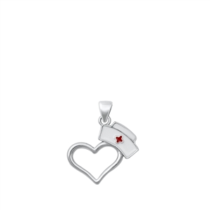 Silver CZ Pendant - Nurse Hat Heart