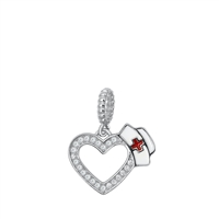 Silver CZ Pendant - Nurse Hat Heart