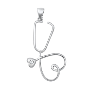 Silver CZ Pendant - Heart Stethoscope