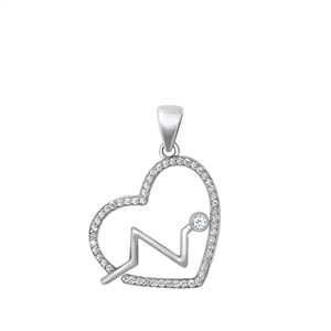 Silver CZ Pendant - Heart Lifeline