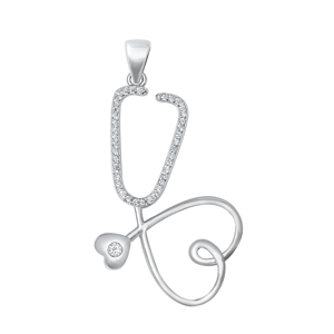 Silver CZ Pendant - Heart Stethoscope