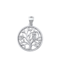 Silver CZ Pendant - Owl & Tree