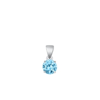 Silver CZ Solitaire Pendant - Aquamarine CZ