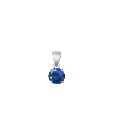 Silver CZ Solitaire Pendant - Blue Sapphire CZ